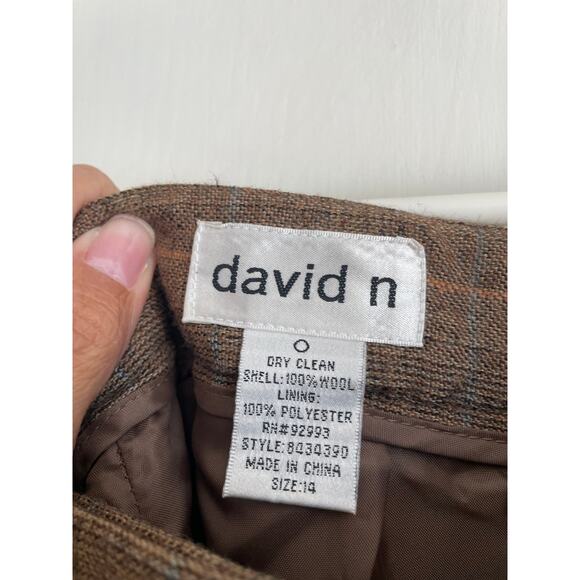 David N brown plaid 100% wool pants wide leg zipper career dressy lined Size 14 - Picture 5 of 6
